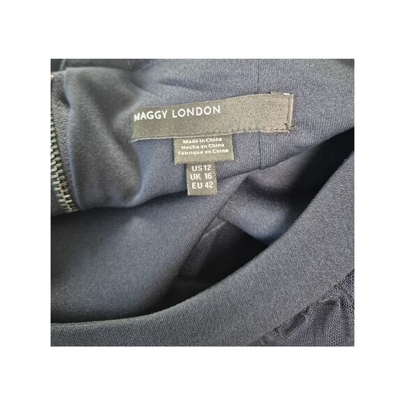 Maggy London Black Illusion Sheath Dress Size 12 Dressy Cocktail Wedding Classic - Picture 6 of 11